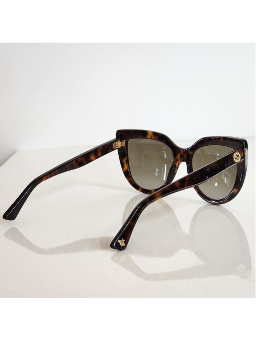 GUCCI NEW Cat Eye Havana Sunglasses in Tortoiseshell Brown Gold Accents GG0164S - Picture 6 of 11